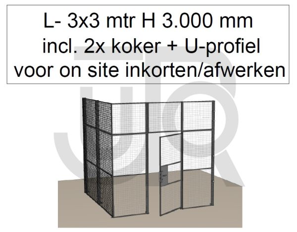 Scheidingswand Troax L-vorm, 3003x3036x3000 mm (BxLxH) incl. 1 afsluitbare deur-0